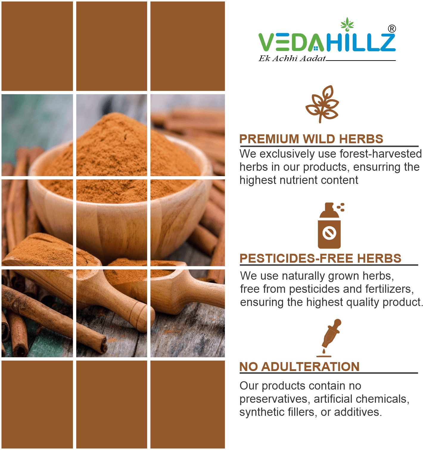 Vedahillz Cinnamon Powder for Cooking and Health Made from Selected Premium Ceylon Cinnamon